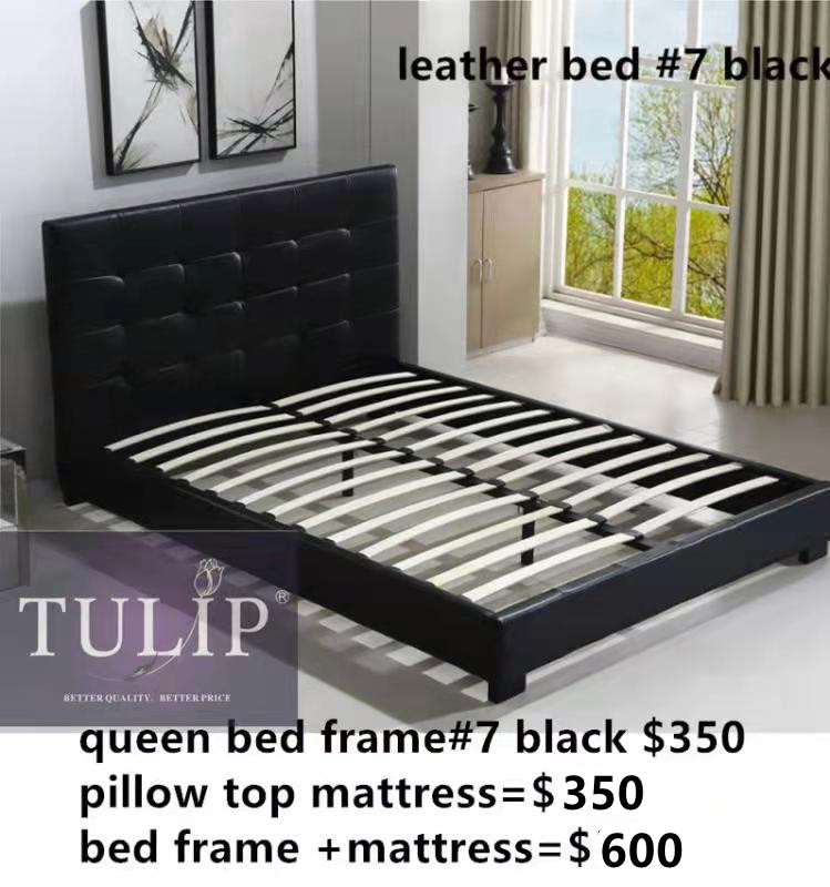 Bed Frame #7 Black Faux Leather - Click Image to Close
